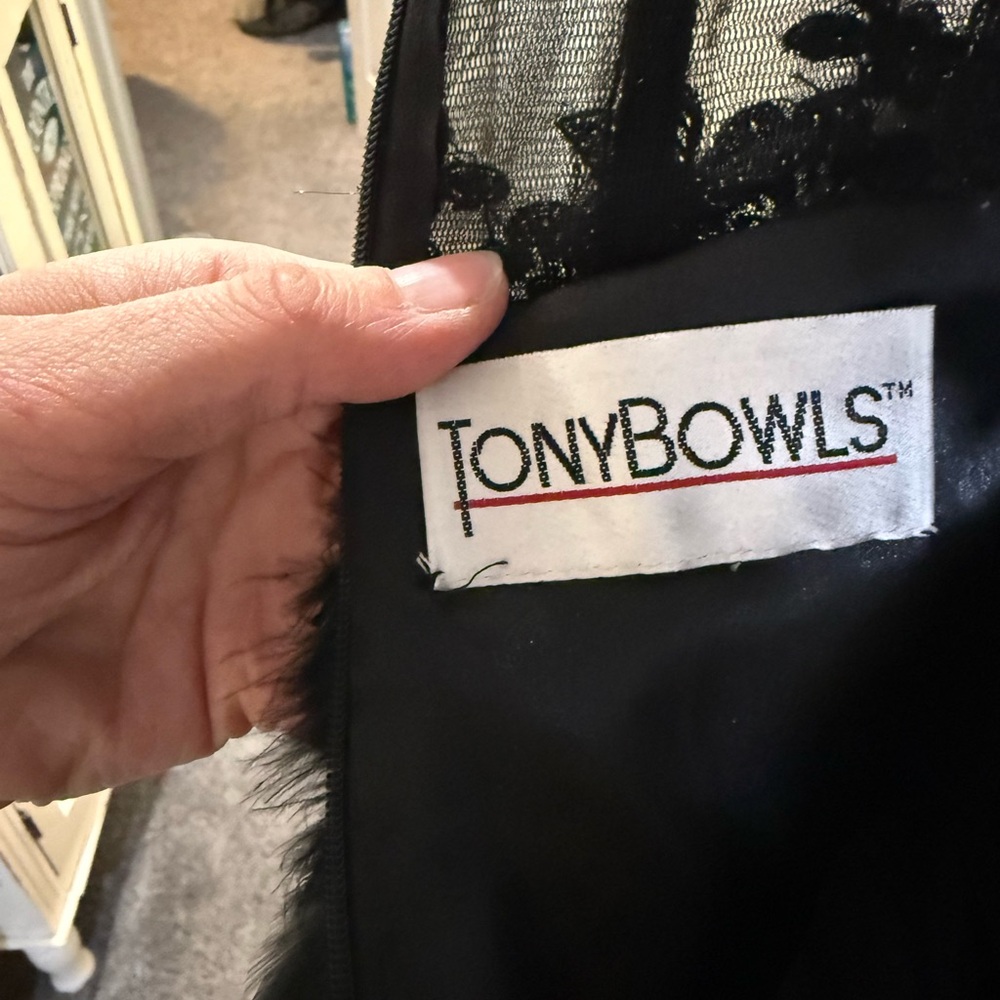 Tony Bowls Black Strapless Feather Dress - Picture 8 of 10